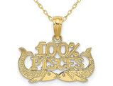 10K Yellow Gold 100% PISCES Charm Astrology Pendant Necklace with Chain